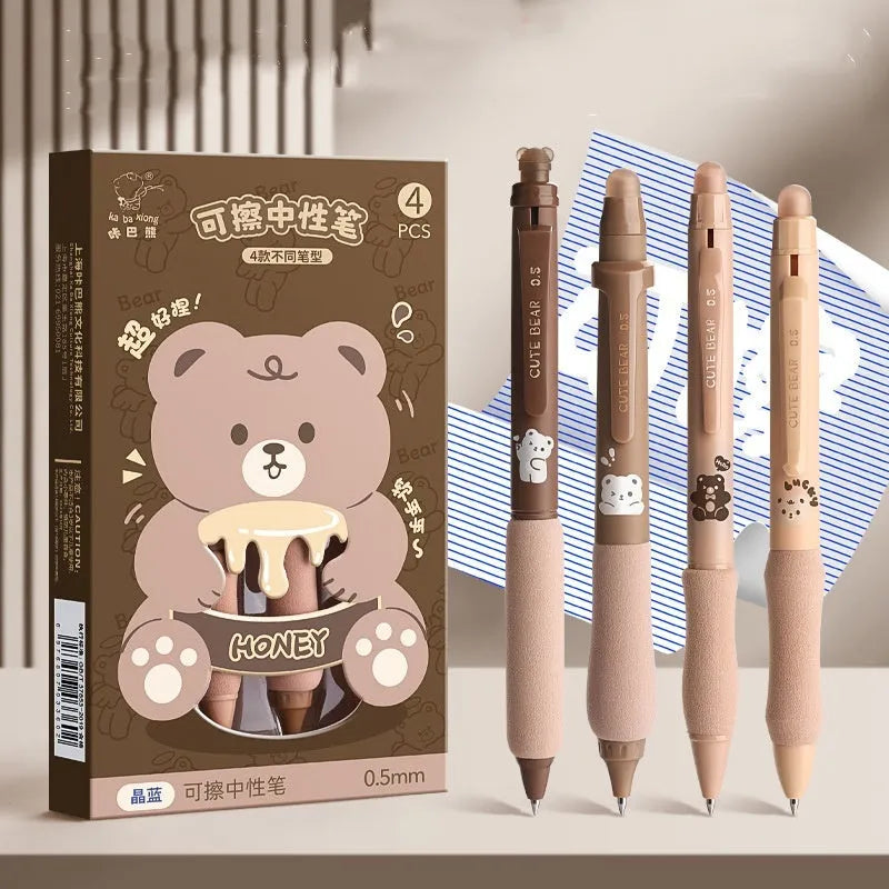 Cartoon-themed erasable gel pen with 0.5mm tip and press-action button.