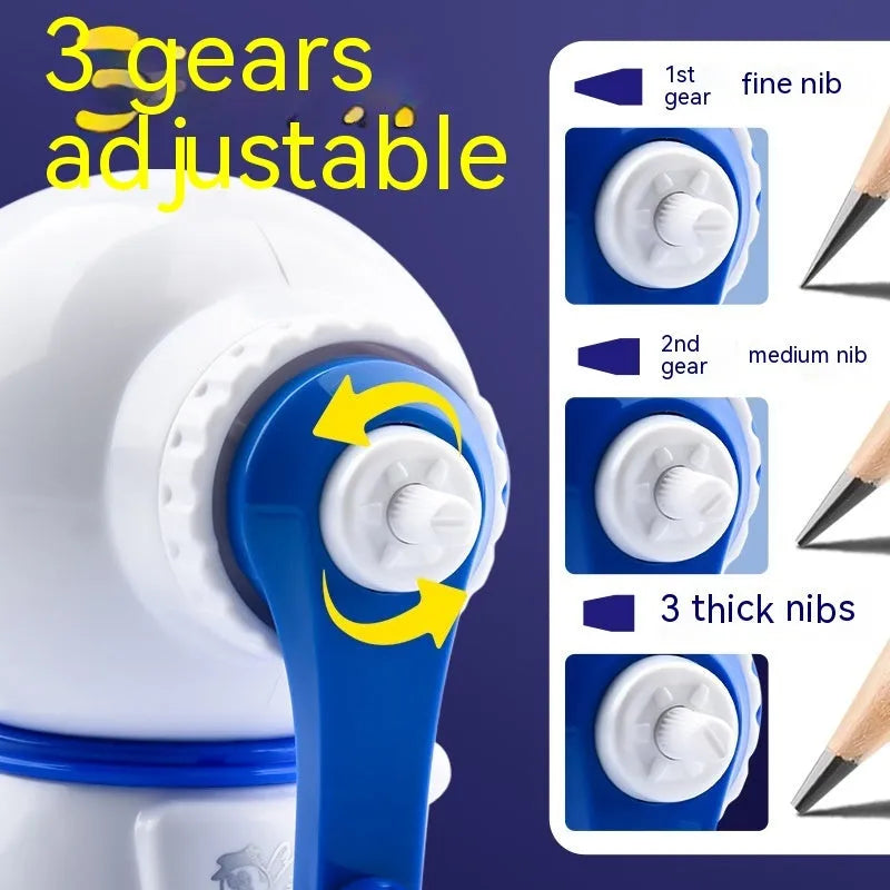 Blue astronaut manual pencil sharpener with anti-jam function for children