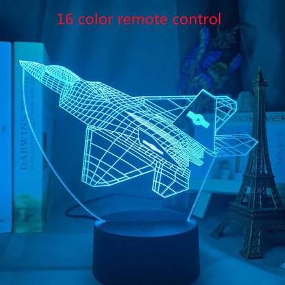 Custom 3D airplane hologram night light with optical acrylic panel and ABS base showing colour-changing illumination
