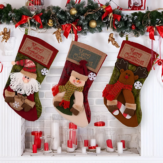 Handmade red and white knit Christmas stocking with 3D snowman applique and hanging loop