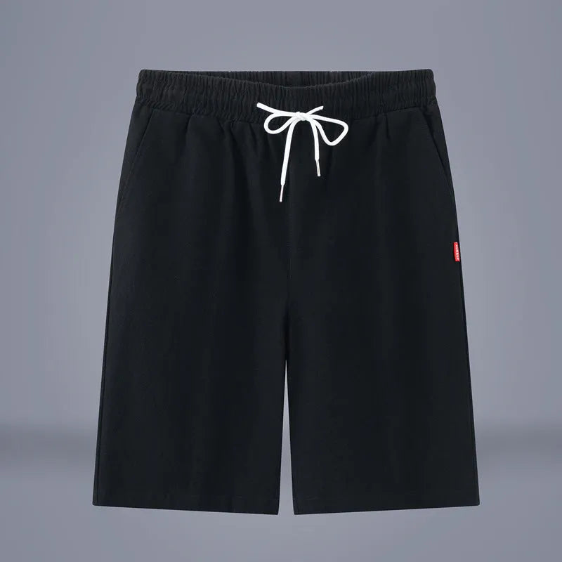 Chinese-style solid colour cropped pants with drawstring waist in cotton linen blend fabric