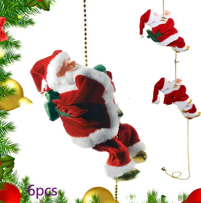 Electric plastic Santa Claus on 30cm climbing ladder with riding deer, in red suit, for Christmas decorations