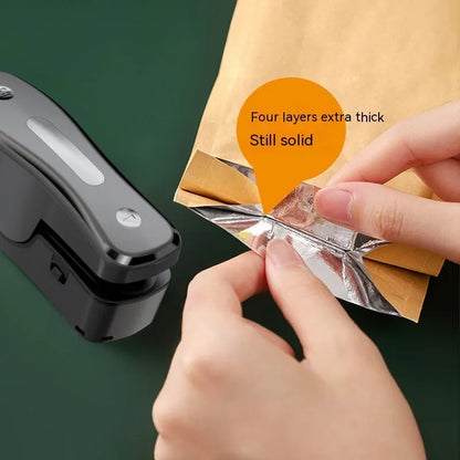 USB rechargeable mini sealing machine in black or milky white colour with compact portable design