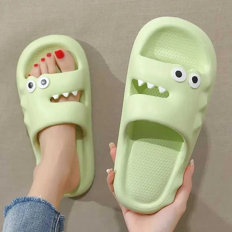 Cartoon-themed PVC slippers with non-slip thick soles in various colors