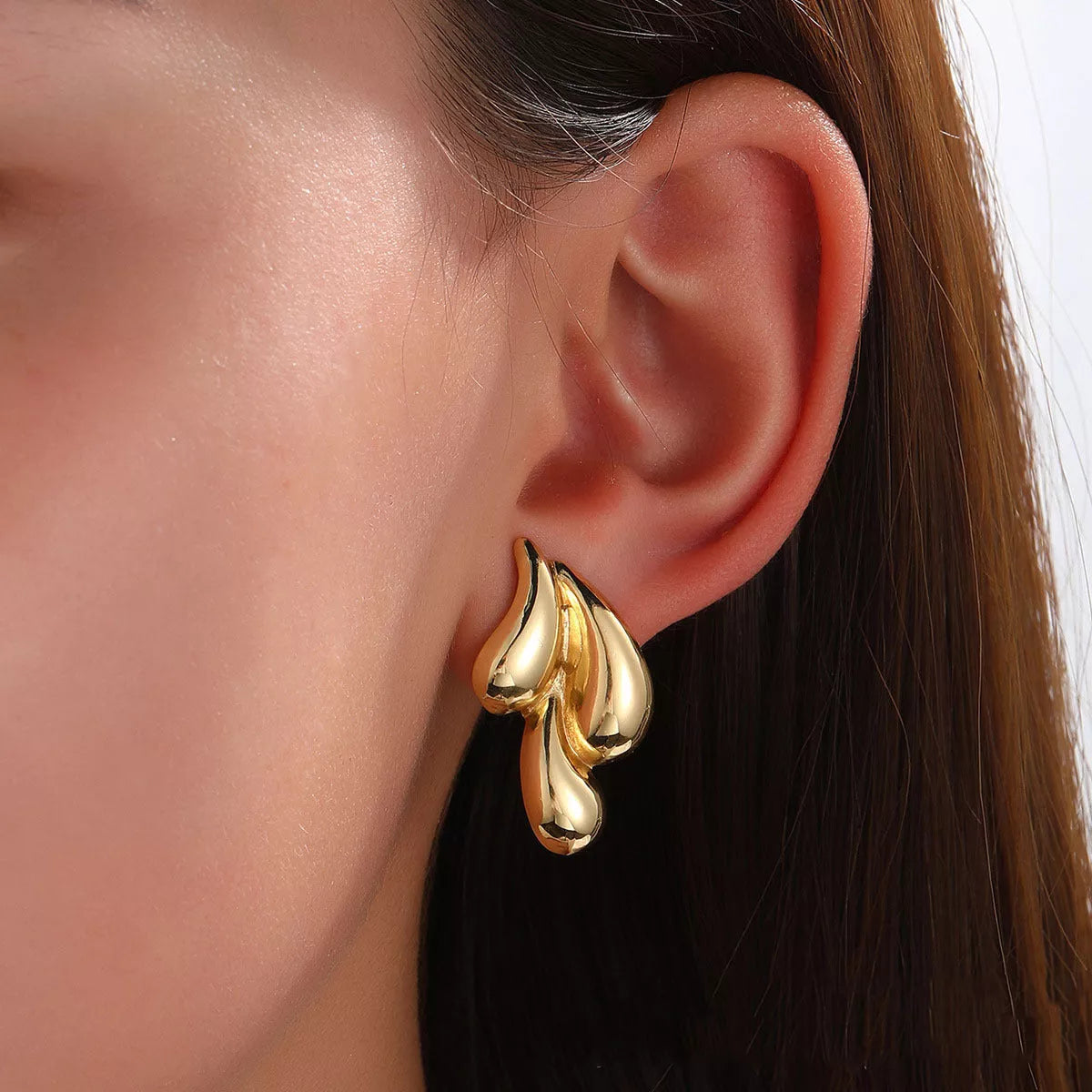 Vintage gold and silver double water drop earrings with glossy finish