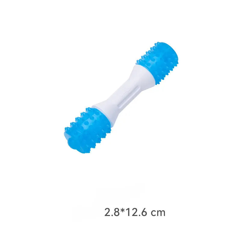 Dual-colour puppy teething chew toy for dental health, made from TPR and PU materials, suitable for dogs aged 2 to 8 months