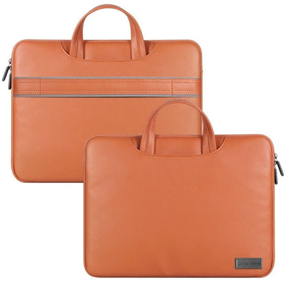 Black leather laptop bag with integrated power bank for 13-16 inch notebooks showing dimensions