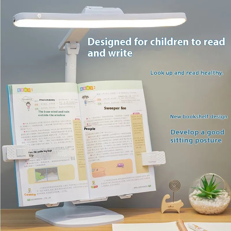 Multifunctional adjustable reading table lamp with colour temperature control on a bookshelf