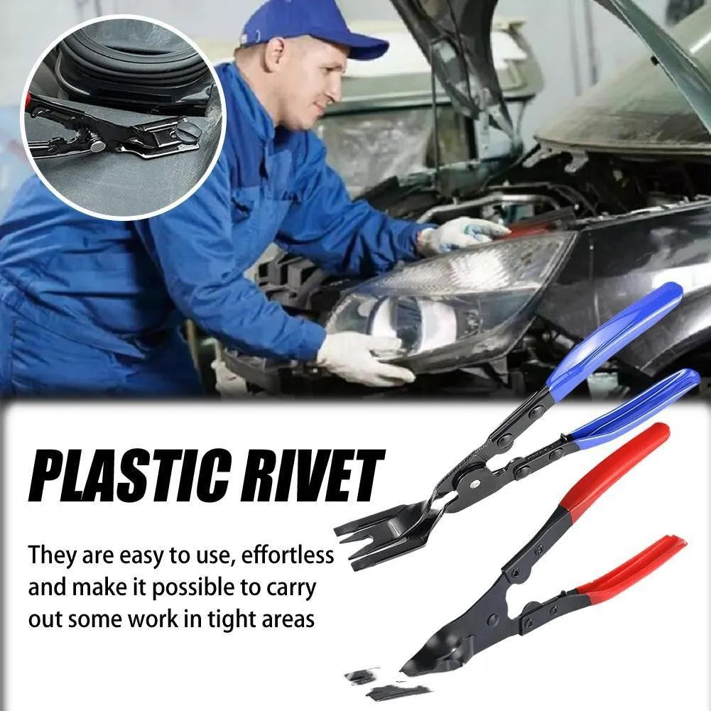 Blue steel car clamp removal pliers with 235mm length for door panel and interior bracket disassembly
