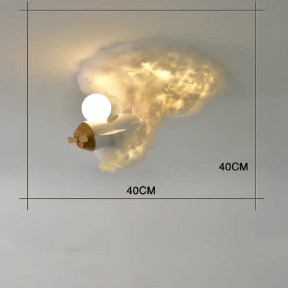 Wrought iron chandelier with aircraft or rocket design for children's rooms, 45-50cm height, LED light source