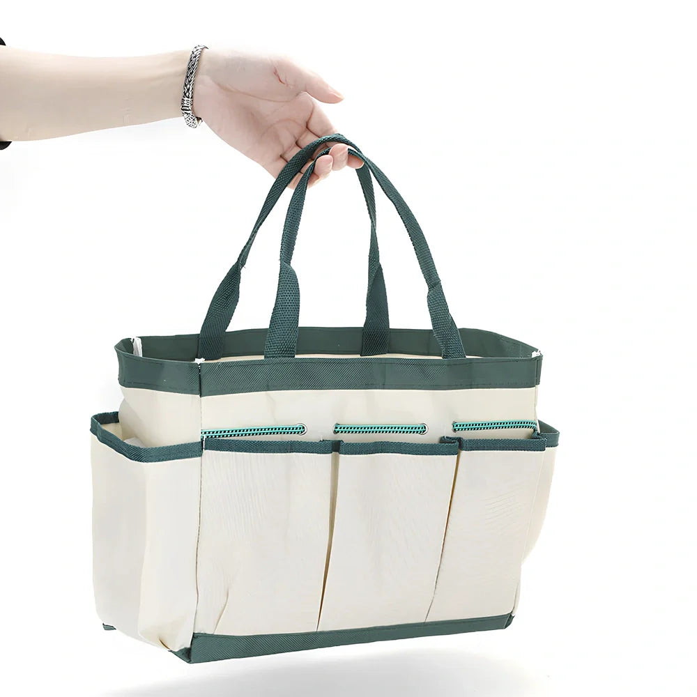 Green garden storage bag set with three 315x250mm compartments for tool organisation