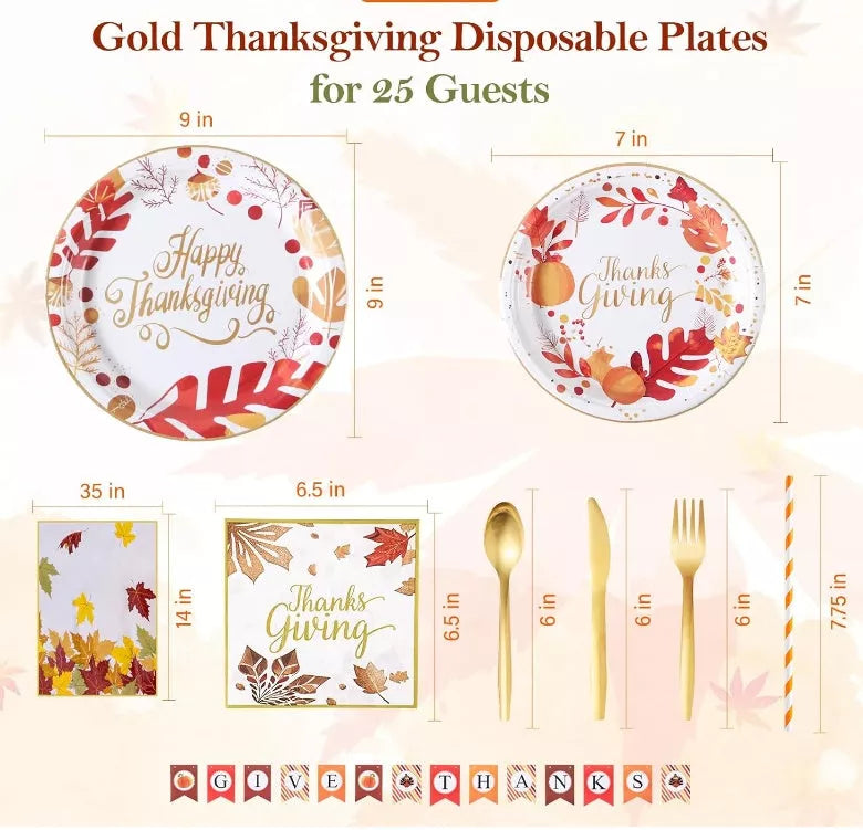 Red Thanksgiving plates and napkins set for holiday table settings