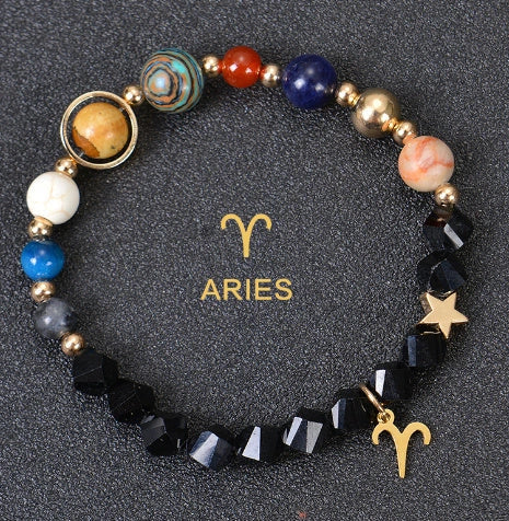 Stylish frosted stone beaded zodiac constellation bracelet for unisex wear