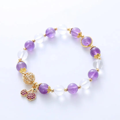 Purple crystal bracelet with micro-inlaid amethyst details and cherry flower design for women