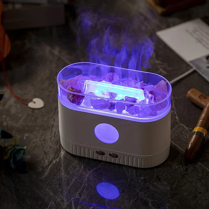 Crystal rock aromatherapy machine with flame effect and RGB lighting, 168mm height