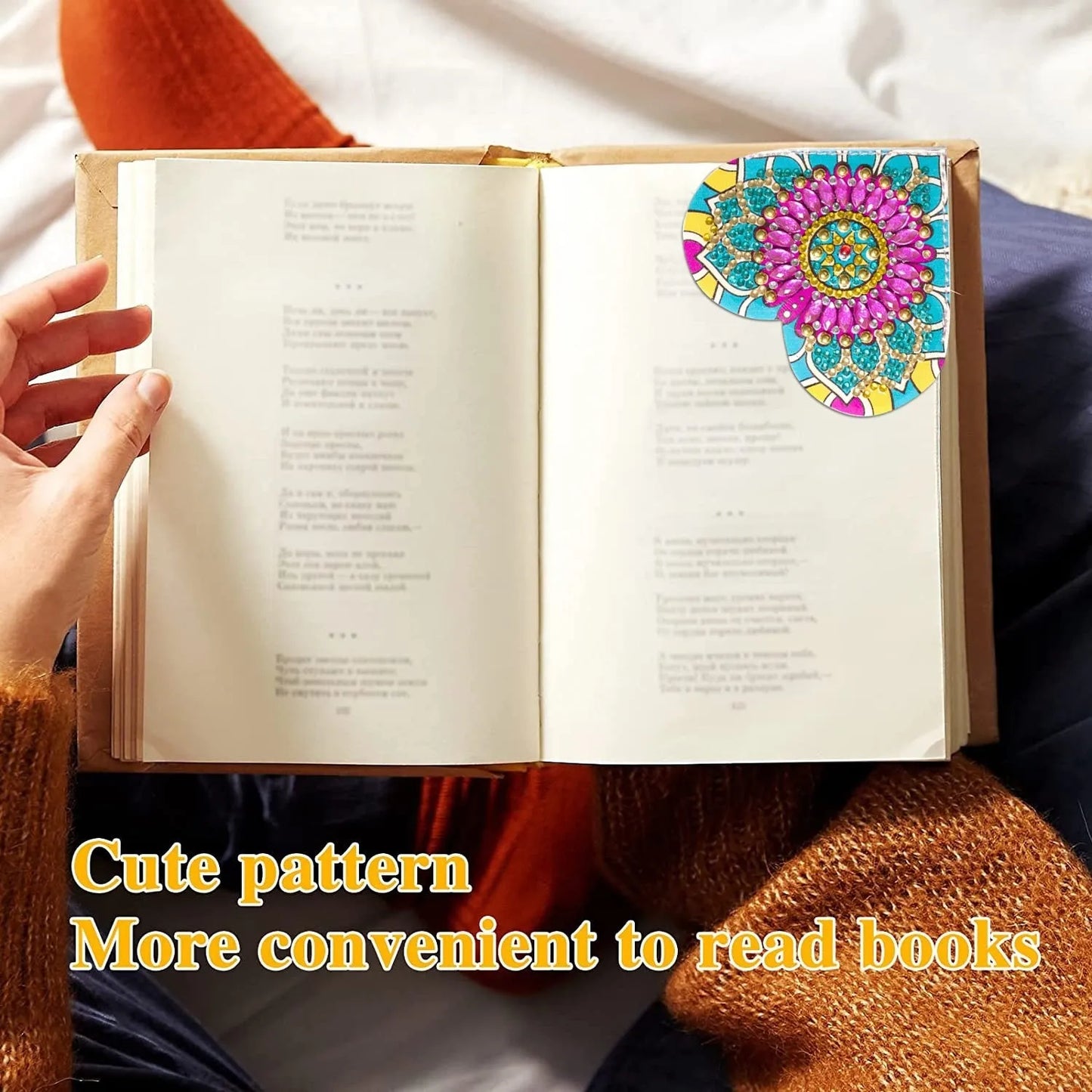 Six PU leather bookmarks with handmade crystal floral patterns, cornerite design, modern simplicity style
