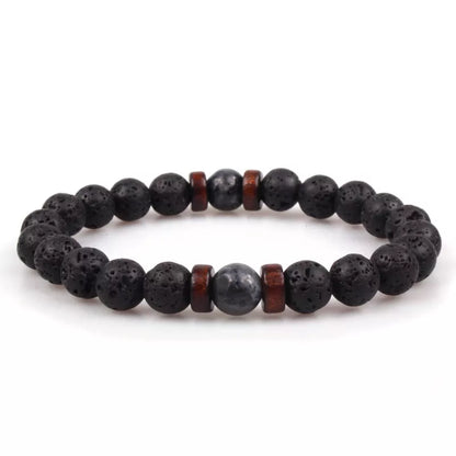 Asgard Crafted Lava Stone Bracelet - Black Alloy Ball Design