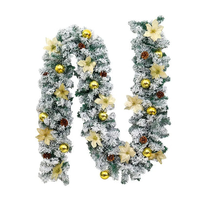 PVC Christmas rattan garland with flocked decoration in golden colour, draped as a festive vine.