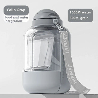 Portable 2-in-1 dog and cat water bowl with food container, available in white, yellow, and grey colors