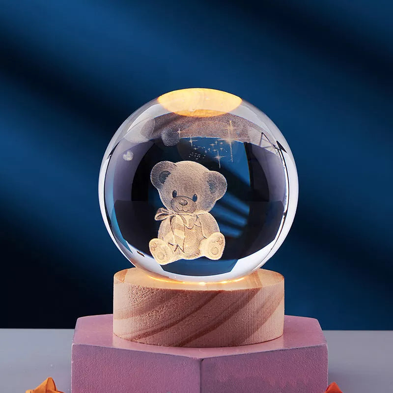 Crystal Ball Night Light with 3D Carved Solar System Design