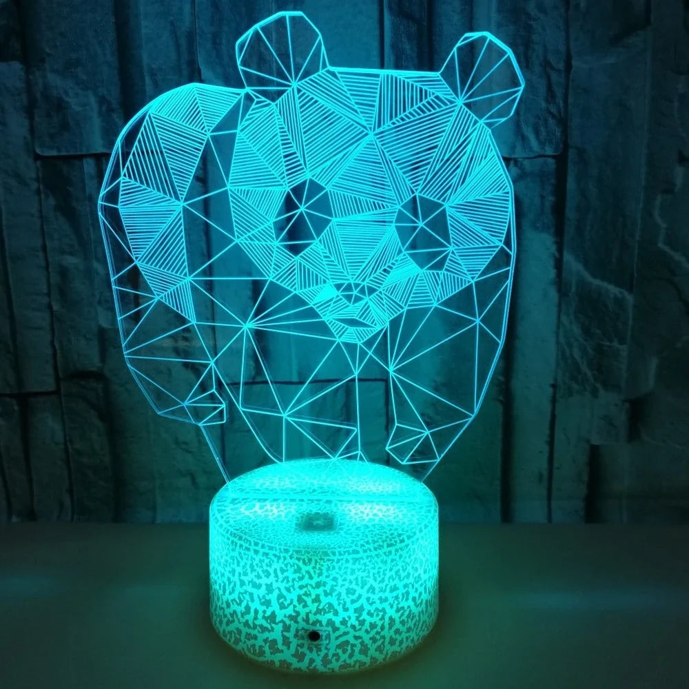 Panda LED night light with colourful 3D acrylic design and remote control