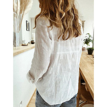 Loose Button Lapel Cardigan Top Long Sleeve Shirt for Women in various colors and sizes