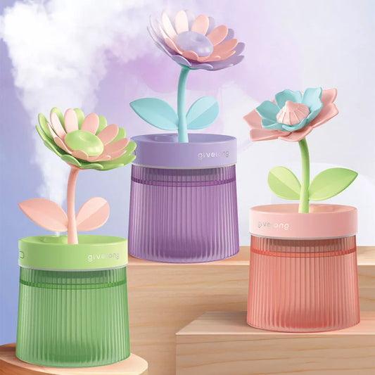 USB Mini Humidifier in pink, green, and purple with ambient light feature