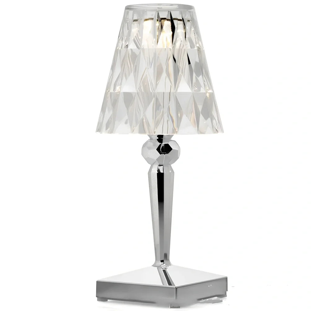 Diamond Crystal rechargeable table lamp with acrylic holder and multiple colour finishes