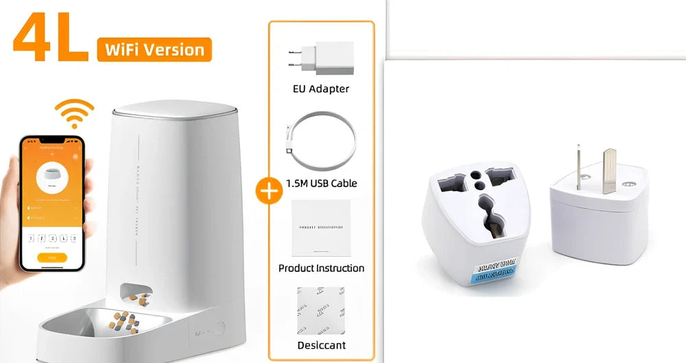 ROJECO white automatic pet feeder with stainless steel bowl and digital control panel