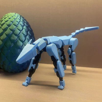 Highly posable 3D printed robot mannequin toy with interchangeable accessories, including wings and weapons