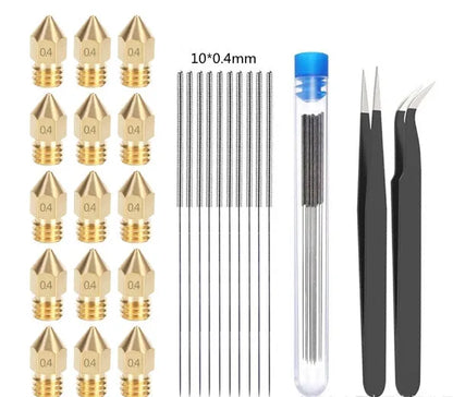 MK8 3D printer nozzle kit with brass nozzle and stainless steel cleaning pin for Ender 3 and CR-10