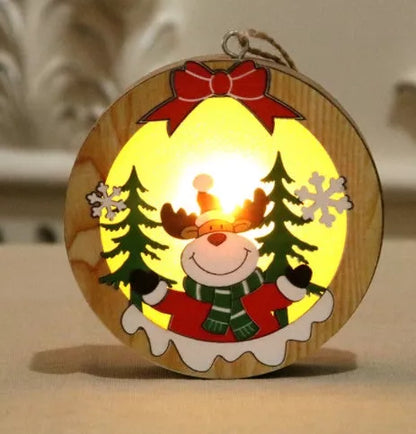 Handmade LED light wooden hanging pendants for Christmas decor in various designs