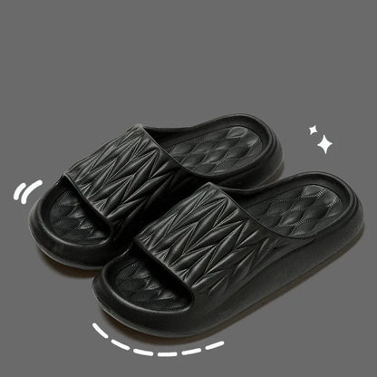 Leaf texture pattern EVA slippers in various colours showing non-slip sole design