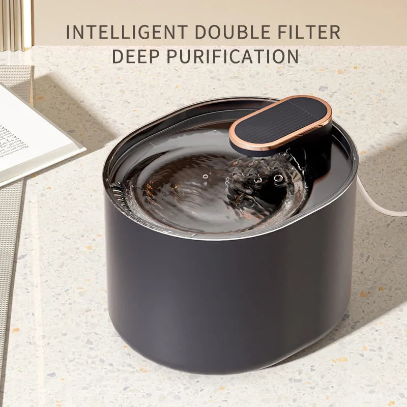 Automatic pet cat water fountain with mute water flow, USB charge powered electric feeder drinking dispenser bowl for cats and dogs, available in Berlin Blue and Ore White colour options with detachable filter element
