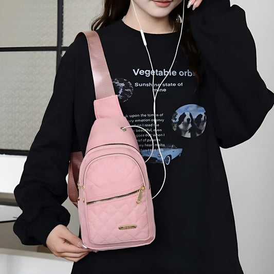 Oxford cloth crossbody sports chest bag showing plaid pattern and colour options