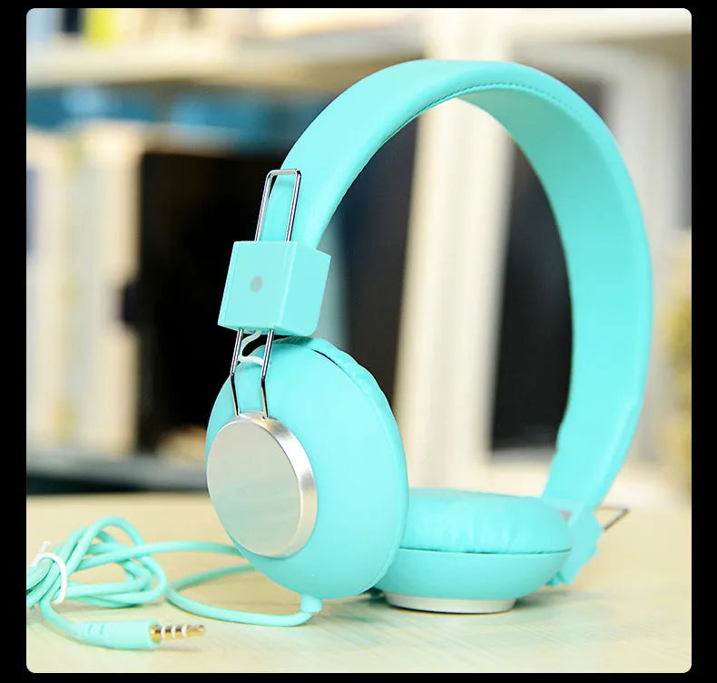 Wired head-mounted sports earphones in multiple colours with a 3.5mm plug and microphone.