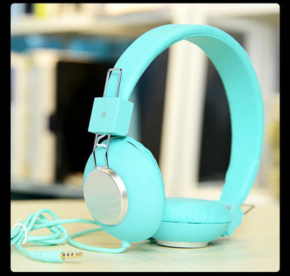 Wired head-mounted sports earphones in multiple colours with a 3.5mm plug and microphone.