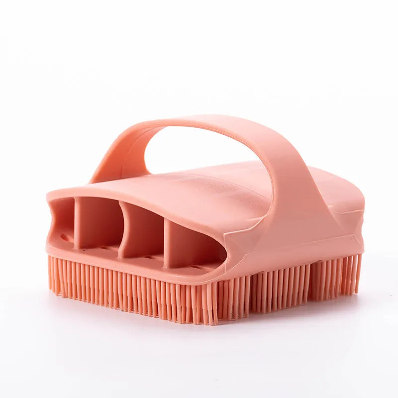 Silicone scalp massager brush with extra-long bristles and ergonomic handle in multiple colours