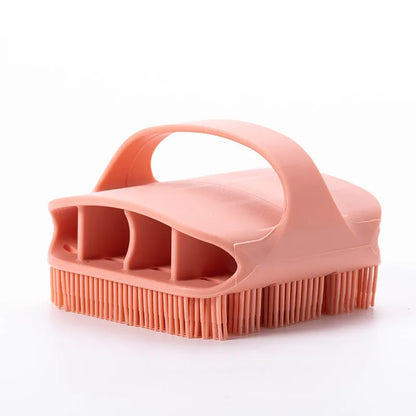 Silicone scalp massager brush with extra-long bristles and ergonomic handle in multiple colours