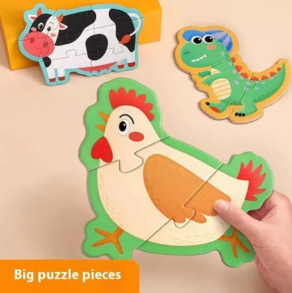 Five educational puzzle boxes for infants with animal, fruit, farm, transportation, and profession themes