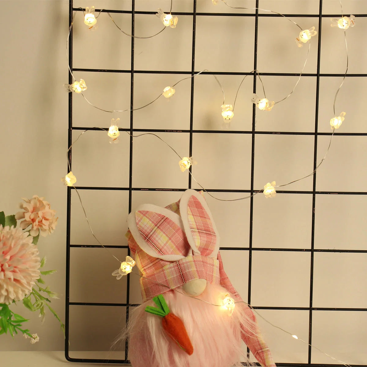 Easter LED Bunny String Lights with carrot and rabbit design for festive decoration