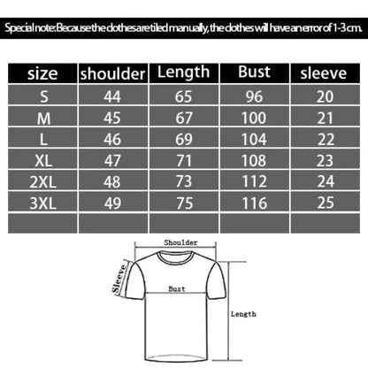 Men's black t-shirt with 3D digital printed cartoon pattern, round neck, short sleeves, loose fit