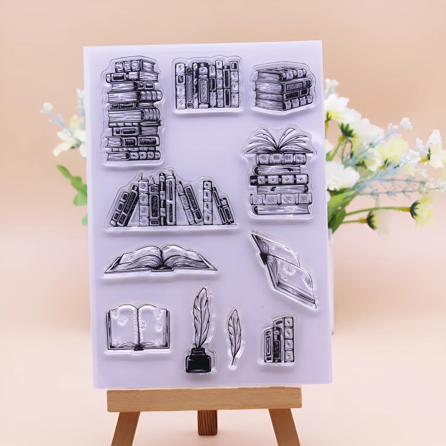 White seal pattern silicone stamp measuring 11 by 16 cm with transparent adhesive backing