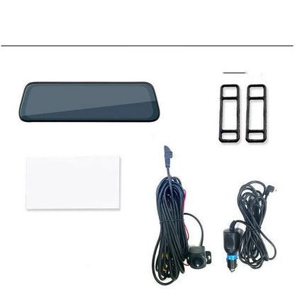 10-inch car dash cam with front and rear cameras on full touchscreen display