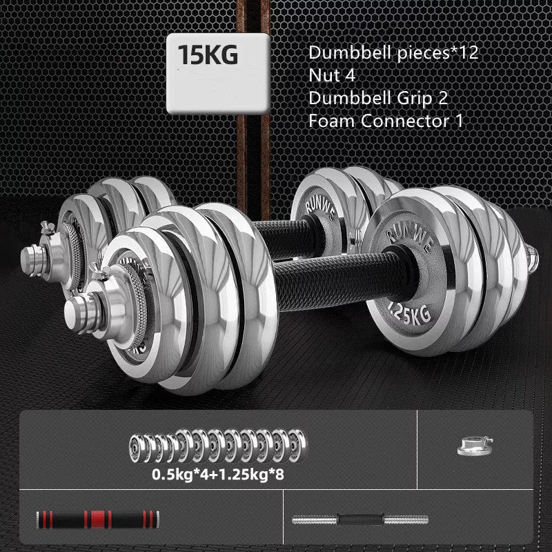 Men's Electroplating Pure Iron Barbell Set with multiple weight options and protective covers