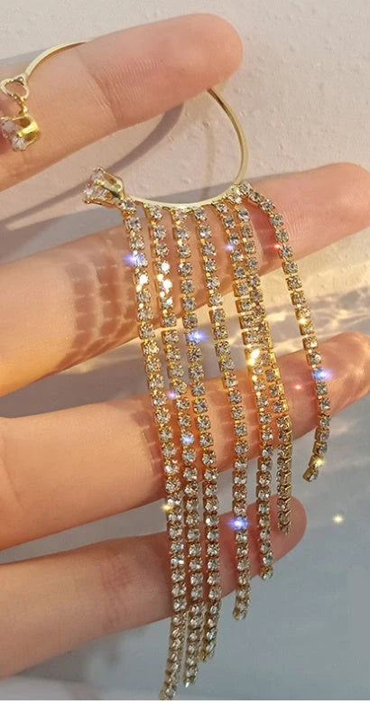 Fashionable gold and silver tassel earrings with a geometric design and luxurious 14K real gold plating