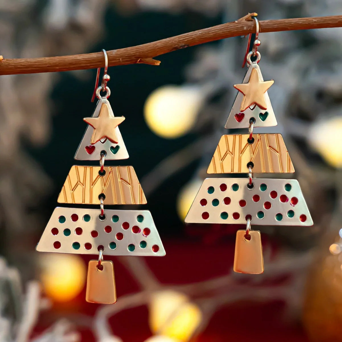 Festive Christmas Tree Necklace and Earrings Set for holiday celebrations