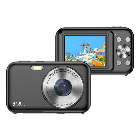 Home HD digital children camera in purple colour showing 2.4-inch screen and lens, measuring 8.5cm wide