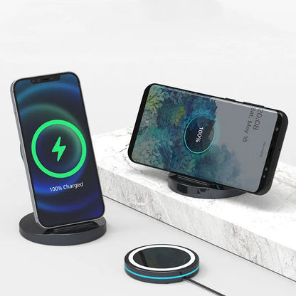 Magnetic Magsafe 3-in-1 folding wireless charging stand for iPhone 12 showing adjustable angles