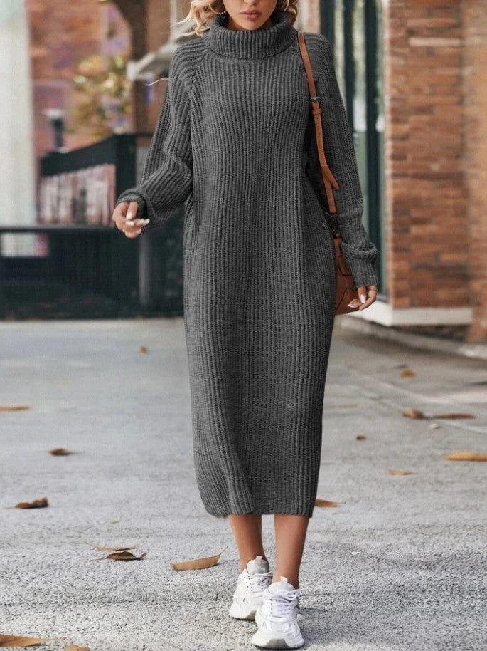 Cozy winter turtleneck knit dress for women in various colors